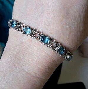 Blue Topaz and Solid Sterling Silver Hallmarked Handmade Artisan Bracelet - Picture 1 of 9