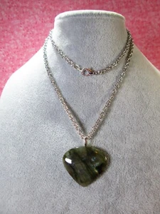 Gen. Labradorit Cabochon Anhänger mit Halskette 25" versilbert Seil Kette / C - Bild 1 von 11