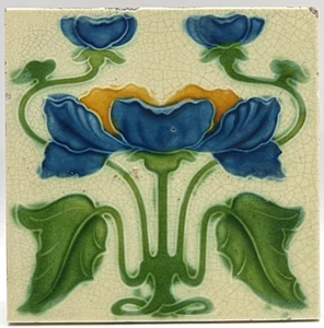 Antique Fireplace Majolica Tile By Corn Bros C1905 AE10 - Picture 1 of 3