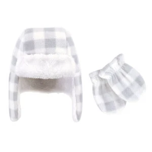 Hudson Baby Cacciatore Cappello E Guanti Set, Grigio/Bianco Plaid - Foto 1 di 1