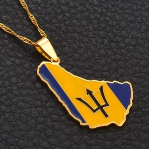 Barbados Flag Map Caribbean Country Pendant Necklace Chain - Picture 1 of 2
