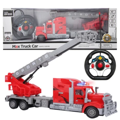 Red Battery Operated Remote Control Big Rig with Crane and Basket Kids Xmas Gift - Image 1 of 4