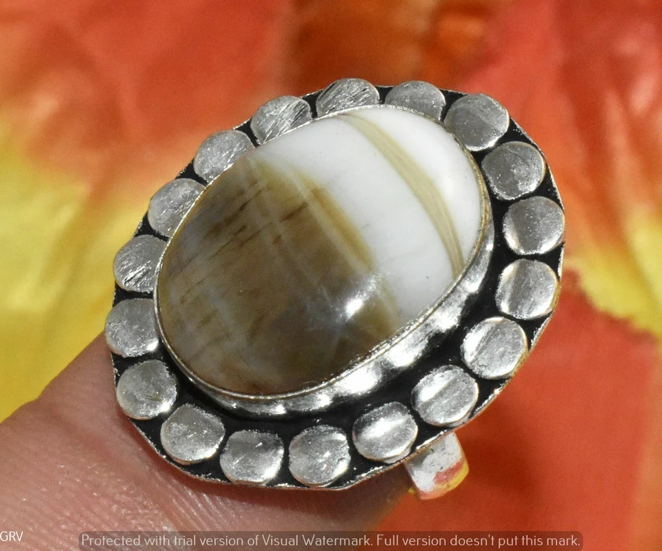 Anillo de piedras preciosas de ónix de encaje marrón enchapado en plata de ley 925 talla EE. UU. 6,5" U342-B107 Foto 1 de 1