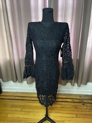 Vestido para mujer LULUS negro elegante de encaje manga larga campana XS Foto 1 de 4