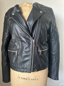 Schwarze Leder Moto Jacke GAP Damen Detail gesteppt 100%Jacke Gr. L - Bild 1 von 12