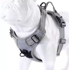 Soft Front Dog Harness Reflective No-Pull with Handle & 2 Leash Attachments Gray - Picture 1 of 6