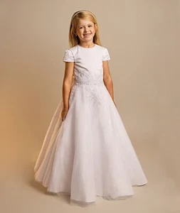 Vestido de Comunión Largo Blanco Bordado con Manga Gorra para Niñas, 7-11 Años - Imagen 1 de 3