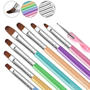 8Pcs Nail Art Brush Set, 7Pcs Gel Nail Brushes 1Pcs Nail Dotting Tool - Picture 1 of 8
