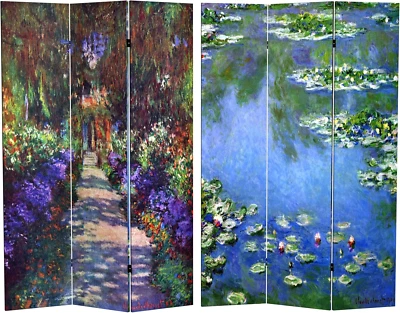 6 pies Divisor de habitación de lona alto de doble cara Works of Monet - lirios/jardín en Give Foto 1 de 4