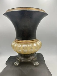 Beautiful Black and Gold Neoclassical Style Pedestal Urn Vase - Picture 1 of 15