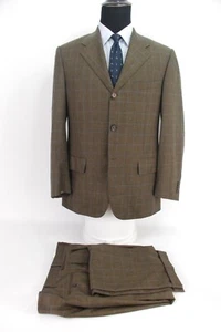 Corneliani Italy 3Btn Brown Blue Check Wool Suit Dual Vent Men’s 40S - Picture 1 of 12