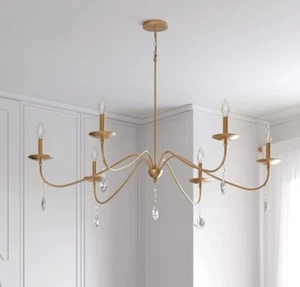 Signature Hardware 479820 6 Light 47" Linear Taper Candle Crystal Chandelier - Picture 1 of 3