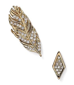 Rebecca Minkoff 283687 Free Bird Feather Ear Climber Mismatch Gold Earrings - Picture 1 of 1