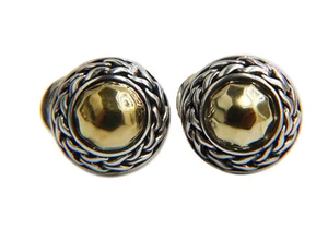 Paar John Hardy 22k Gelbgold und 925 Sterling Silber geflochtene Ohrstecker - Bild 1 von 7
