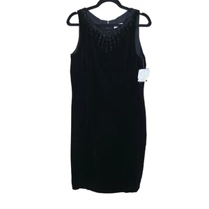 Nuevo con etiquetas Vestido Liz Claiborne Mujer Terciopelo Talla 10 Cuentas Fiesta Cóctel Negro Seda - Imagen 1 de 8