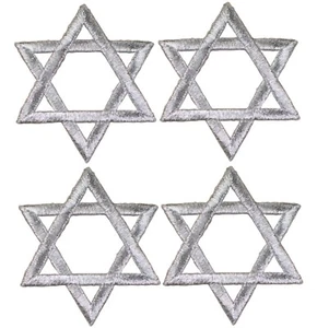 4-Pack Star of David Applique Patch Metallic Silver Embroidered Badge 2" Iron On - Picture 1 of 1