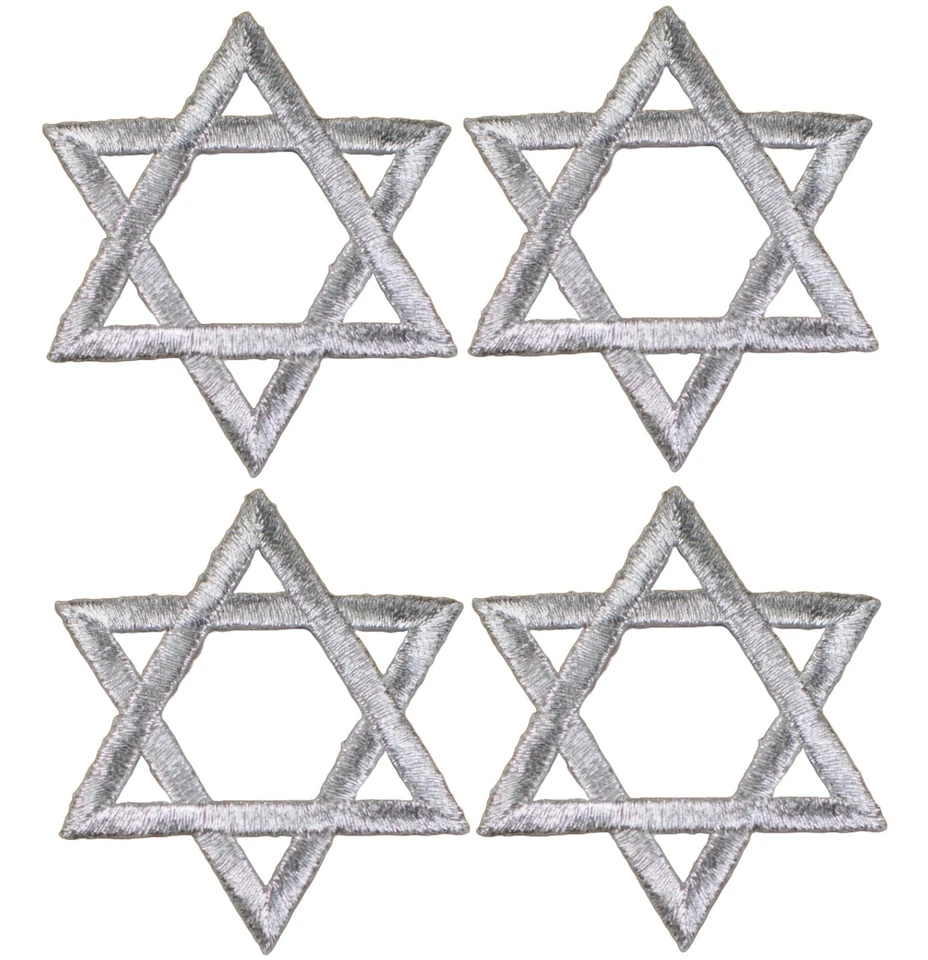 4-Pack Star of David Applique Patch Metallic Silver Embroidered Badge 2" Iron On - Image 1 of 1