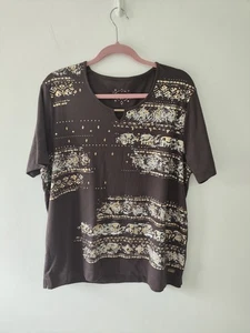 Tigi Womens Top Size 22 24 Brown Chocolate Gold Short Sleeve Casual Summer - Picture 1 of 7