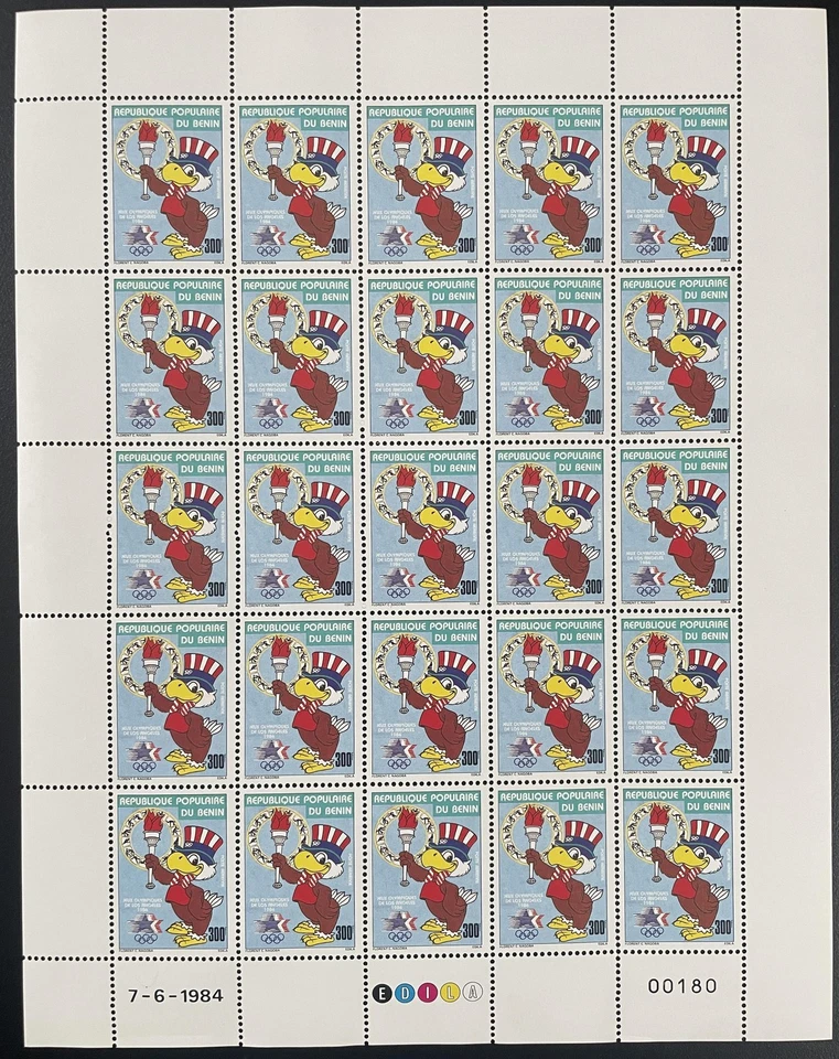 Bénin 1984 YT PA 322 planche JO Los Angeles mascotte Sam aigle jeux olympiques - Photo 1/1