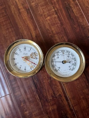 Reloj y barómetro náutico Chelsea Boston cuarzo latón barco vintage Foto 1 de 4