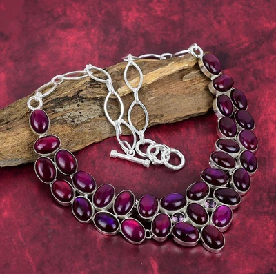 Collar hecho a mano de plata de ley 925 con piedras preciosas de labradorita rosa flash joyería Foto 1 de 4