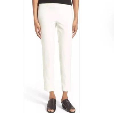 Eileen Fisher Slim Ankle Pant White Washable Stretch Crepe - P/S Minimalist NWT - Image 1 of 4