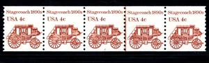 Stamp USA 4¢ Stagecoach 1890s - Plate #2 Coil Strips of 5 MNH stamps - SC#1898a - Picture 1 of 2