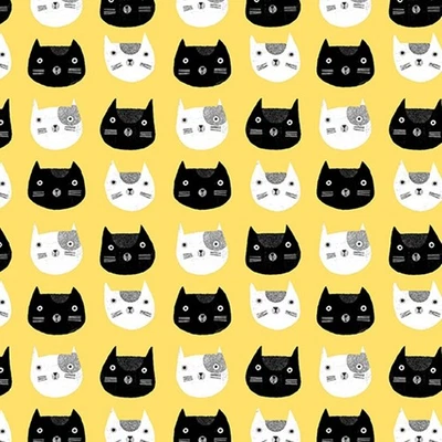 Quintal ~ Cosmo Cat Faces On Yellow By Benartex ~ $3.99 Envio QUALQUER Quantidade de Tecido - Imagem 1 de 2