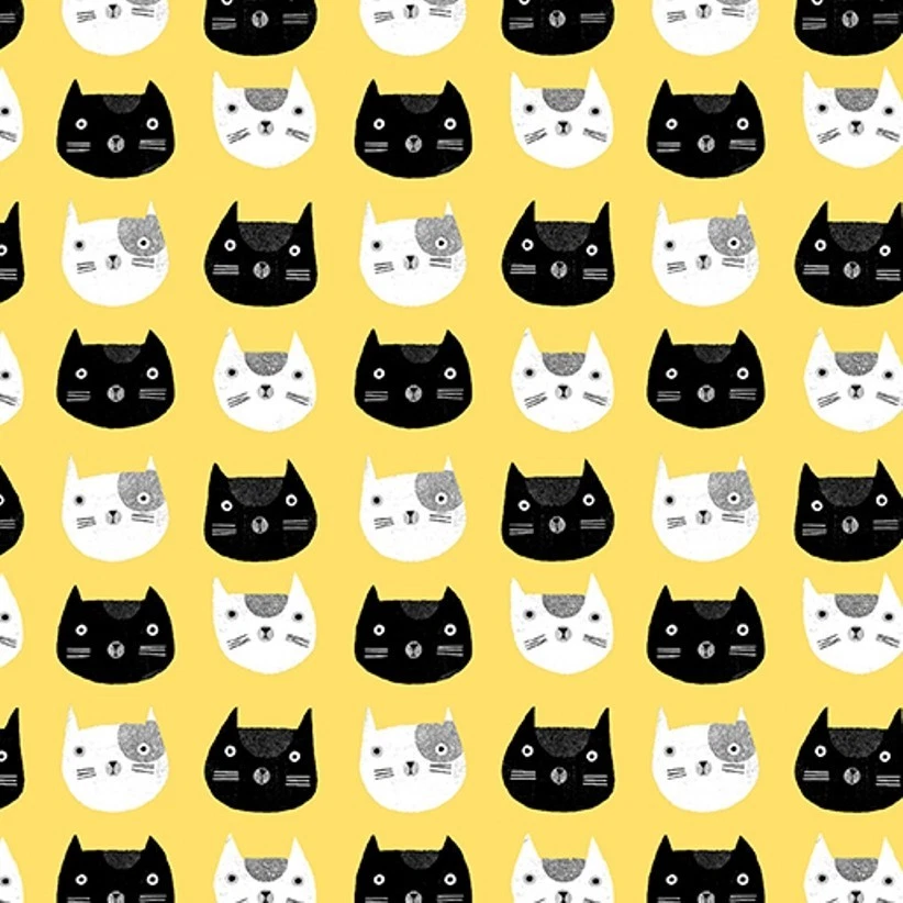 Quintal ~ Cosmo Cat Faces On Yellow By Benartex ~ $3.99 Envio QUALQUER Quantidade de Tecido - Imagem 1 de 2