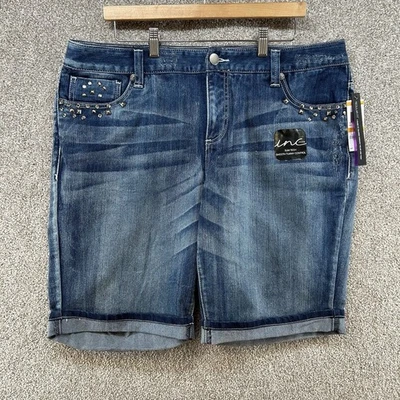 NWT Inc International Women's Jean Shorts Size 16W Blue Mid Rise Distressed Cuff - Image 1 of 4