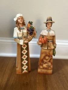 Thanksgiving Pilgrim Couple Figures LARGE 11" Table Centerpiece Mantel Decor - Picture 1 of 14