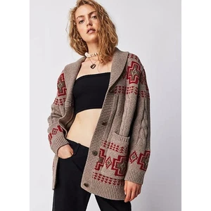 PENDLETON NWT Jace Cable Knit Cardigan Sweater Taupe Lambswool Women's XS - Picture 1 of 10