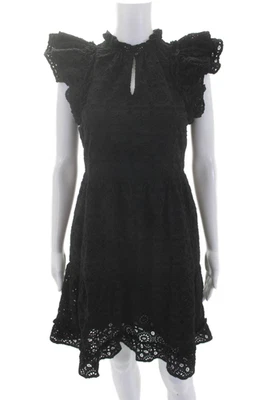 Vestido negro de encaje con botones cuello en V manga corta de algodón Vineyard Vines para mujer talla XX Foto 1 de 4