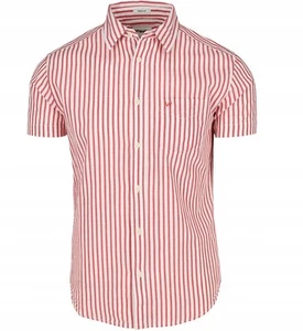 Camisa Wrangler Rayas 1 Bolsillo Para Hombre Grande Abotonada Manga Corta Rojo Pompeya - Imagen 1 de 2