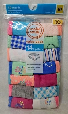 Wonder Nation Girls Hipster Underwear 14 Pack Cotton Tagless Size 10 16 18 - Image 1 of 2