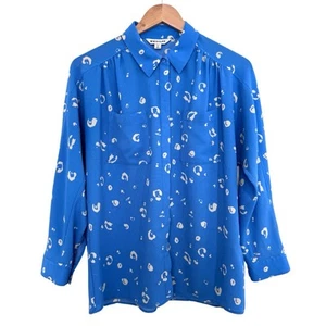 Whistles Animal Print Blouse UK 10 Blue Button Up Pockets A-Line Long Sleeve - Picture 1 of 8