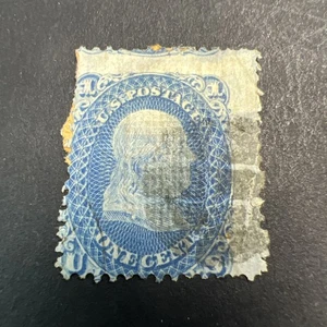 SCOTT #92 BENJAMIN FRANKLIN 1-CENT BLUE, F-GRILL, USED, HINGED,MAYBE REPAIRED-US - Picture 1 of 2