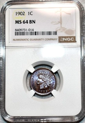 NGC MS-64 BN 1902 Indian Head Cent, Beautifully Toned & Semi Proof-Like! - Image 1 of 4