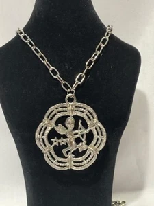 Vintage Big Mid Century Peruzzi Style Cupid Silver Tone Pendant and Chain SG51 - Picture 1 of 8