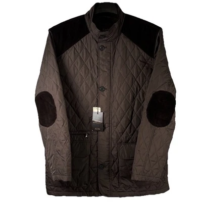 Tasso Elba Barn Jacket Large Dark Brown Quilted Corduroy accents Lightweight NWT - Image 1 of 4