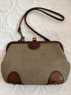VTG  60s Etienne Aigner Handmade Leather brown burlap  Handbag Purse - Image 1 of 4