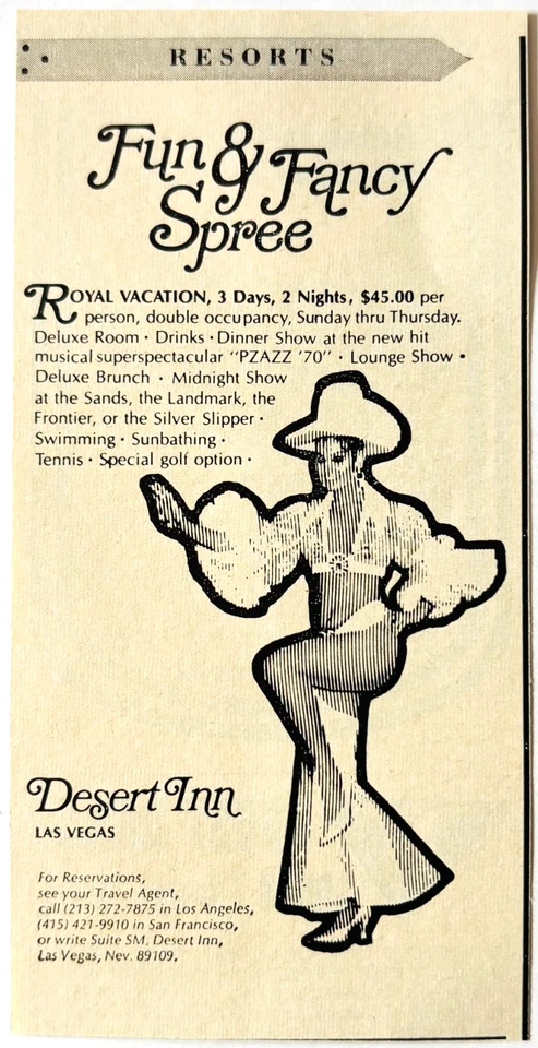 Desert Inn Las Vegas 1970 anuncio vintage hotel casino Nevada F6L Foto 1 de 1