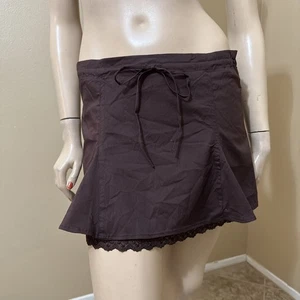 Women’s Brown Cotton Casual Summer Lined Lace Layered Short Tied Size M Skirt - Picture 1 of 18