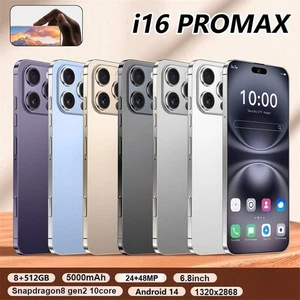 2025 I16 Pro Max Android Smartphone Global Unlocked 6.8" 8+512GB 5000mAh Gifts - Picture 1 of 24