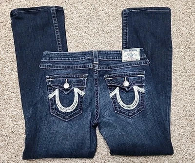 True Religion 31 Hi Rise Boot Cut  Sequin Flap Pockets Dark Jeans 32x29  - Image 1 of 4