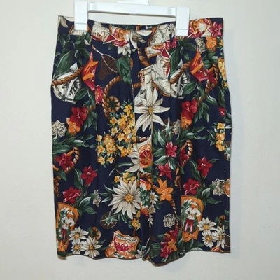 Шорты-бермуды из льняной смеси темно-синие со складками винтажные женские размер 8 - Изображение 1 из 4