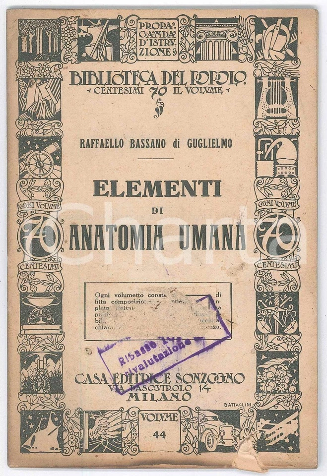 1900 ca BIBLIOTECA DEL POPOLO Raffaello BASSANO Elementi di anatomia umana - Immagine 1 di 1