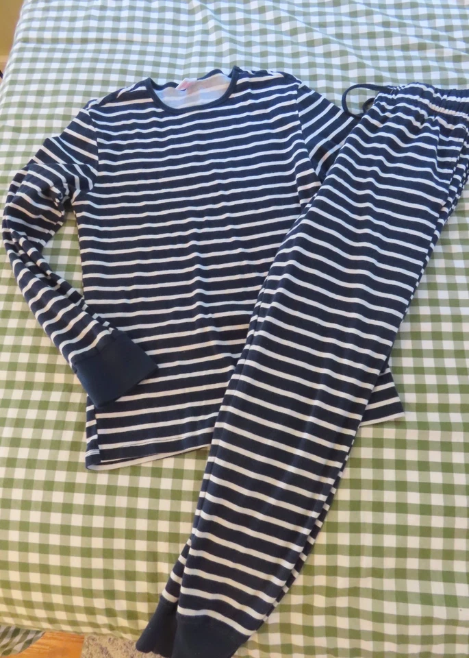 Mens navy + white striped long cotton pajama set size small - Image 1 of 1
