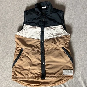 Kavu Weste Herren Größe M Beige Blau Colorblock Puffer Snap Outdoor Wandern  - Bild 1 von 13
