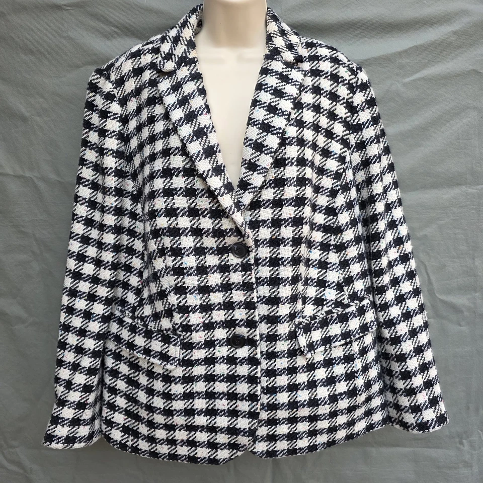 Talbots Size 16w Houndstooth Tweed Colorful Funfetti Blazer Jacket Career - Image 1 of 4